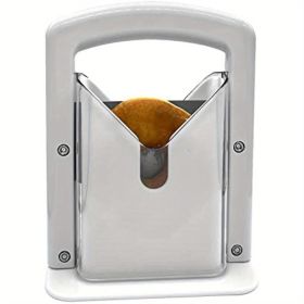 1pc Stainless Steel Bagel Guillotine Slicer With Safety Handle - Knife And Holder Guide For Easy And Fast Bagel And Hamburger Bun Cutter (White) 1pc Stainless Steel Bagel Guillotine Slicer With Safety Handle - Knife And Holder Guide For Easy And Fast Bagel And Hamburger Bun Cutter (White)